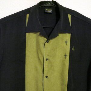 Steady Classics Shirt Mens Large Short Sleeve Button Black Green Bowling
